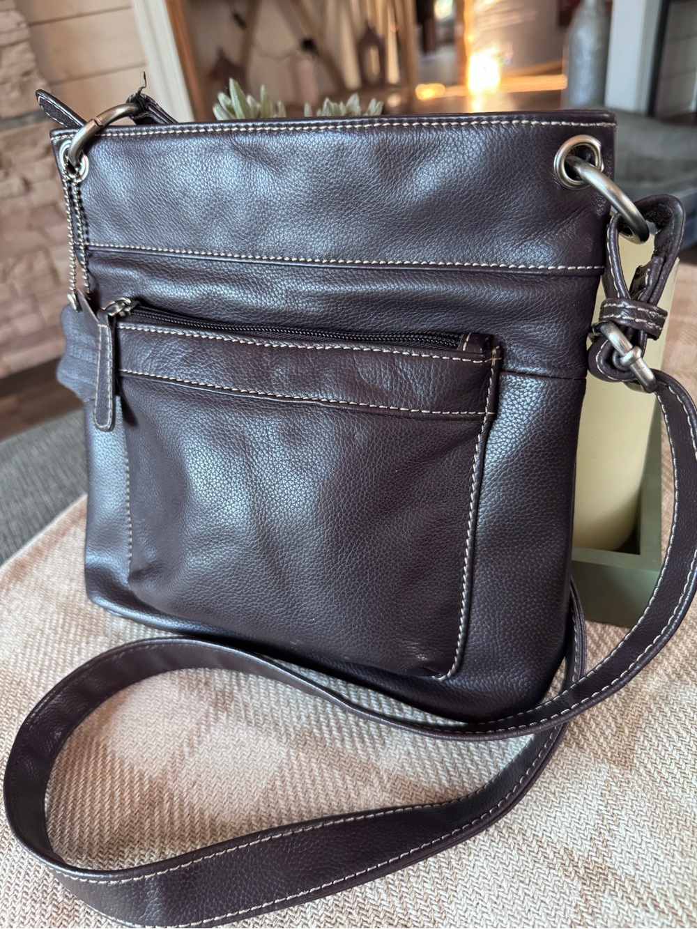 Target Dark Brown Leather Shoulder Bag with Silver Hardware